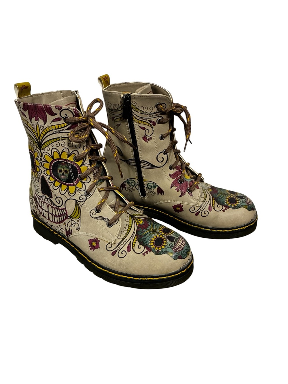Women’s Goby White Sugar Skull Combat Boots